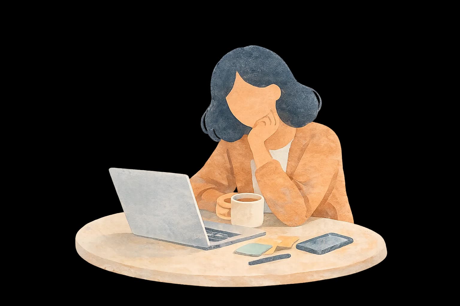 Illustration of a person thinking at a desk